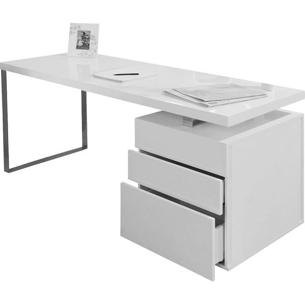 Schreibtisch Salesfever "Varberg - Arbeitsplatz Deluxe Design-Laptoptisch", Weiß (Weiß, Chromfarben, Chromfarben, Weiß), B:160Cm H:76Cm T:70Cm, Tische, Schreibtisch, Schubladen Mit Soft-Close-Funktion-image