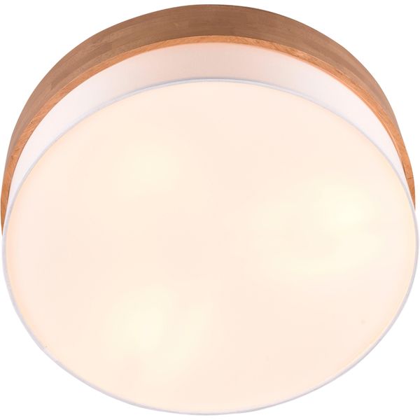Trio Leuchten Deckenleuchte "Seasons", Grau (Nickel), 3, Ø 50Cm H: 22Cm, 1 Stk., Leuchten, Deckenlampe Holz Mit Stoffschirm Ø50Cm Exkl 3Xe27 Max 40W, Deckenleuchte-image