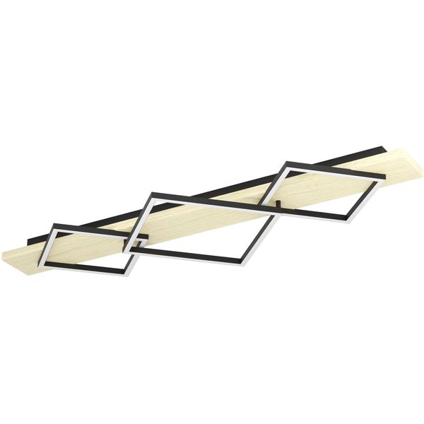 Eglo Deckenleuchte "Boyal Deckenlampe - Stahl, Holz - Led;Led - 2X13W;1X16W - IP20", Beige (Schwarz, Braun), 3, H: 9,5Cm, 1 Stk., Leuchten, Wohzimmerlampe, Esszimmerlampe, Flur, Schlafzimmer, L101Xb40,5Xh9,5 Cm, Deckenleuchte-image