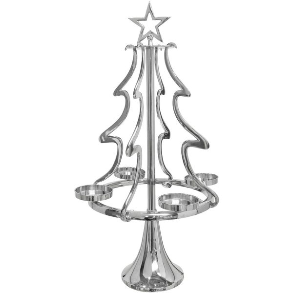 Adventsleuchter Otto Home "Tannenbaum, Weihnachtsdeko", Silber (Silberfarben), H:86Cm Ø:48Cm, Aluminium, Kerzenhalter, KerzenstäNder Aus Aluminium, HöHe 86 Cm-image