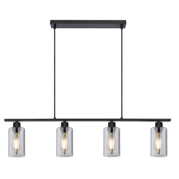 Globo Lighting HäNgeleuchte "Hadera", Schwarz Matt, 4, H: 120Cm, 1 Stk., Leuchten, Wohnzimmerleuchte Schwarz Matt, Rauchglas, HöHenküRzbar, HäNgeleuchte-image