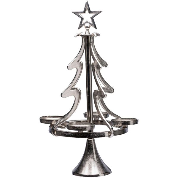 Adventsleuchter Otto Home "Tannenbaum, Weihnachtsdeko", Silber (Silberfarben, Matt), H:86Cm Ø:48Cm, Aluminium, Kerzenhalter, KerzenstäNder Aus Aluminium, HöHe 86 Cm-image