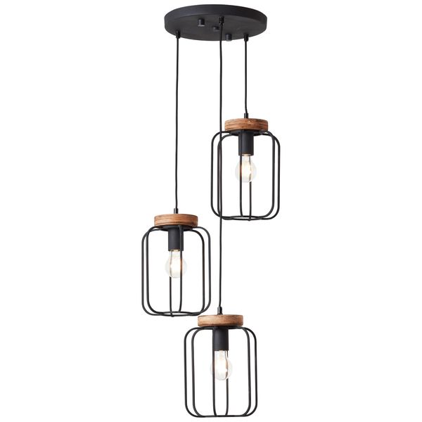 Brilliant Pendelleuchte "Tosh", Schwarz (Antik Holz, Schwarz Korund), 3, Ø 42Cm H: 165Cm, 1 Stk., Leuchten, 3Flg Rondell Antik Holz/Schwarz Korund, Pendelleuchte-image