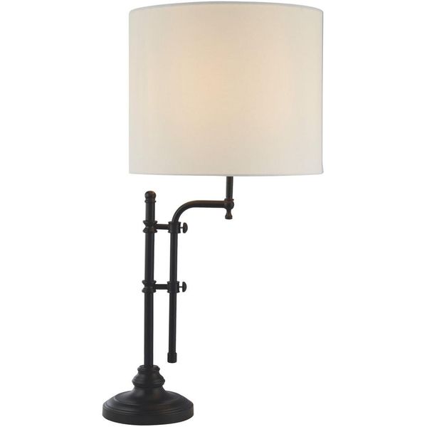 Searchlight Tischleuchte "MüNchner Tischleuchte - Mattschwarzes Metall & Natur-Leinenschirm", Schwarz (Mattschwarz, Holzfarben), H: 67Cm, 1 Stk., Leuchten, Tischleuchte-image