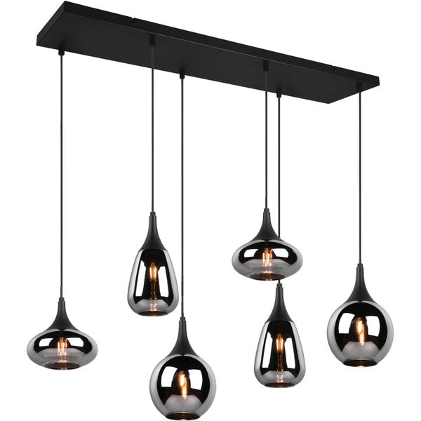 Trio Leuchten Pendelleuchte "Lumina", Schwarz (Schwarz Matt), 6, H: 150Cm, 1 Stk., Leuchten, HäNgelampe 6-Flammig Glasschirm, Exkl 3Xe14 Max 40W HöHenverstellbar, Pendelleuchte-image