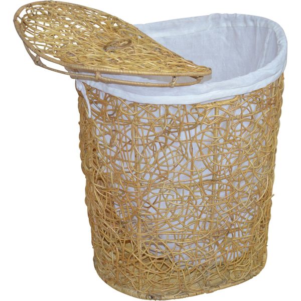 WäSchekorb my Home, Beige (Natur), B:49Cm H:62Cm T:40Cm, Geflecht Rattan, WäSchesammler, WäSchekorb, Rattan-Geflecht, Mit Stoffeinsatz Und Deckel, HöHe 62 Cm-image