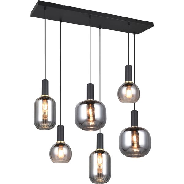 Trio Leuchten Pendelleuchte "Diva, E27 HäNgelampe 6-Flammig Mit Glasschirm, Exkl 6Xe27 Max 10W", Schwarz (Schwarz Matt), 6, H: 150Cm, 1 Stk., Leuchten, HöHenverstellbar Bis Max 150Cm HäNgeleuchte 92X35 Cm Wohnzimmer KüChe, Pendelleuchte-image