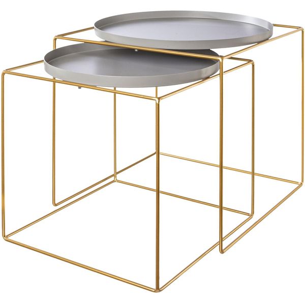 Beistelltisch Creativ Deco, Gold (Goldfarben), B:47Cm H:47Cm T:47Cm, 100% Metall, Tische, Beistelltisch, Im 2Er Set, Im Nesting-Design, Aus Metall, HöHe Ca. 47 Und 42 Cm-image