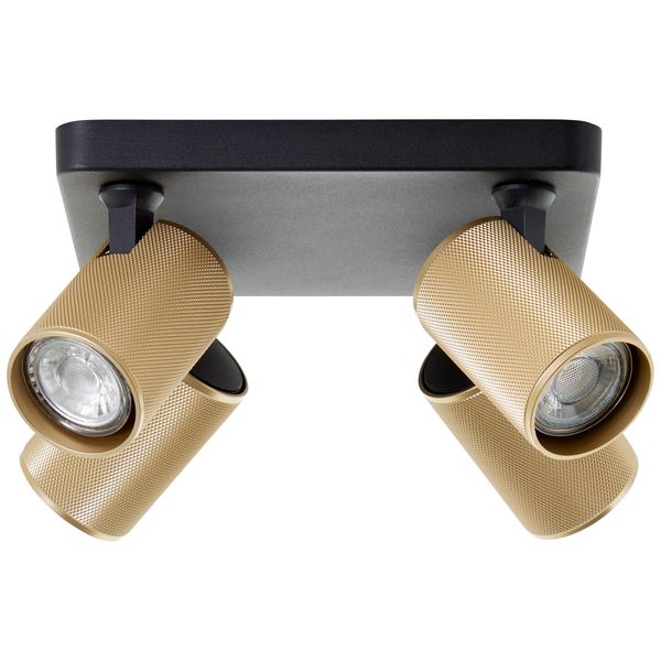 Brilliant Deckenstrahler "Marty", Schwarz (Sand Schwarz, Matt Goldfarben), 4, H: 12Cm, 1 Stk., Leuchten, Spotplatte Schwenkbar, 22 X 22 Cm, GU10, 345Lm, Schwarz/Matt Gold, Deckenstrahler-image