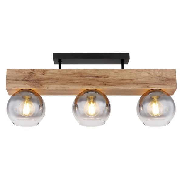Globo Lighting Deckenleuchte "Moitas", Schwarz, 1 Stk., Leuchten, Deckenlampe/Kugeln/Glas/Holz/Wohnzimmer/Glas Rauchfarben, Deckenleuchte-image