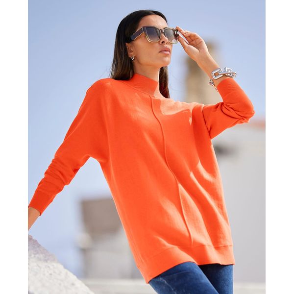 Strickpullover Heine "Pullover", Damen, Gr. 42, Orange, 100% Baumwolle, Unifarben, Pullover Strickpullover-image
