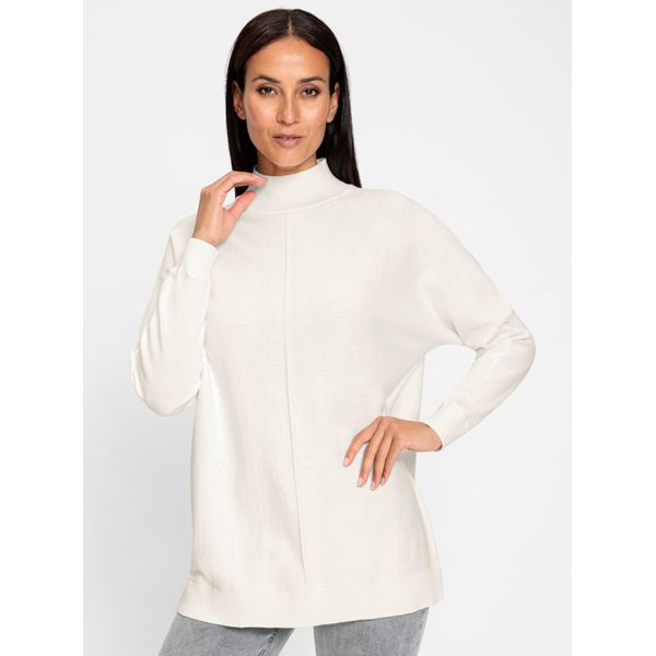 Strickpullover Heine "Pullover", Damen, Gr. 44, Beige (Ecru), 100% Baumwolle, Unifarben, Pullover Strickpullover-image