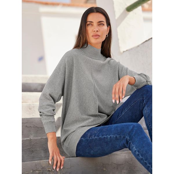 Strickpullover Heine "Pullover", Damen, Gr. 36, Grau (Grau, Meliert), 100% Baumwolle, Unifarben, Pullover Strickpullover-image