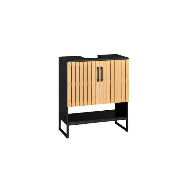sobuy Waschbeckenunterschrank Mit 2 TüRen Schwarz 60X30X70,5Cm Modern-image