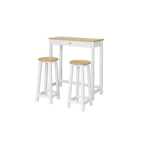 sobuy Bartisch-Set Mit 2 Hockern Und 1 Schublade Holzfarbe 95X40,01X107,01Cm Industriell-image