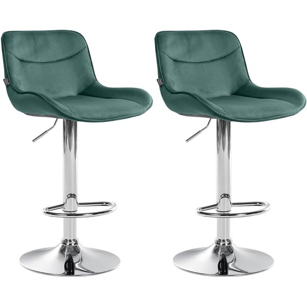 CLP 2Er Set Barhocker Vonore Samt Chrom Farbe:GrüN;Gestell Farbe:Chrom-image