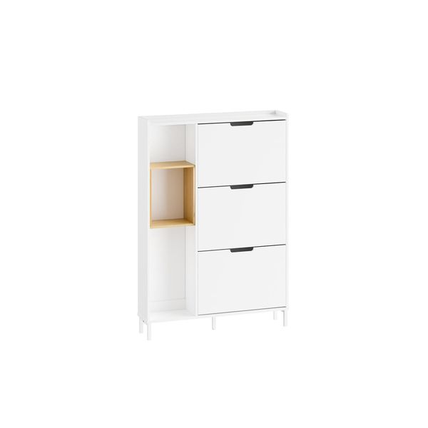 sobuy Schuhschrank Mit 3 TüRen Weiß 90X19X129,5Cm Modern-image