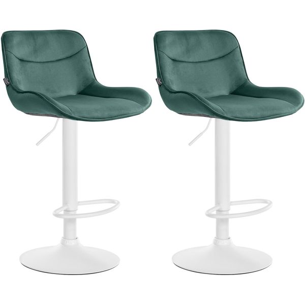 CLP 2Er Set Barhocker Vonore Samt Weiß Farbe:GrüN;Gestell Farbe:Weiß-image