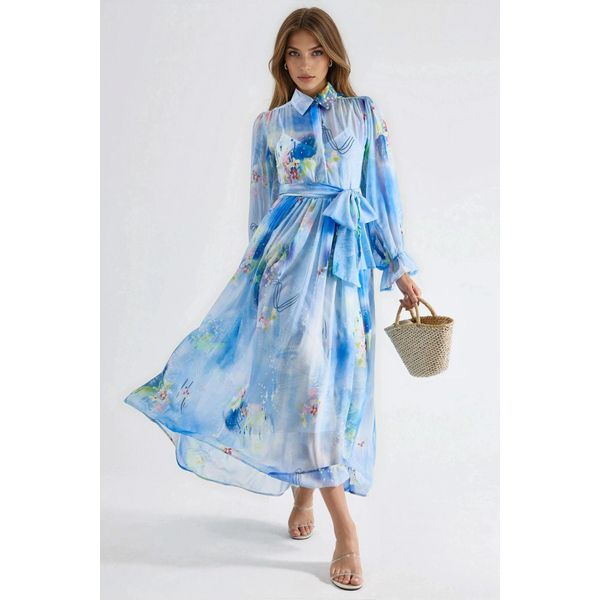 Maxi-Shirtkleid Mit GüRtel Im Abstrakten Muster-image