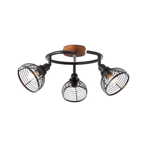 Brilliant Lampe, Avia Spotspirale 3Flg Schwarz/Holzfarbend, Metall/Holz, 3X D45, E14, 40W,Tropfenlampen (Nicht Enthalten)-image