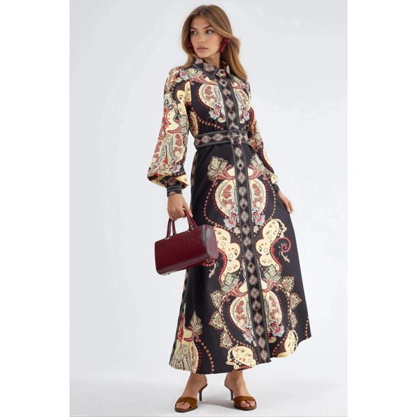 Muster Maxi-Kleid Mit GüRtel-image