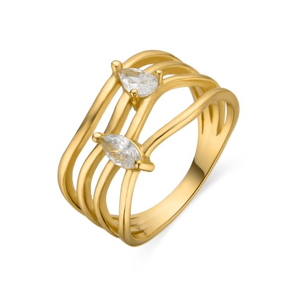 Luxenter Ring Aus 925Er Sterlingsilber Mit Funkelnden Zirkonia-Steinen, 18 Karat Vergoldet – Tanduf-image