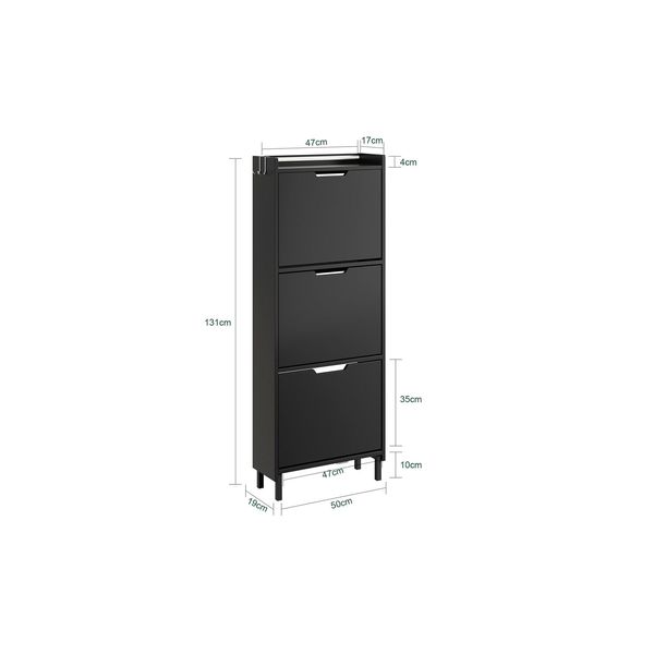 sobuy Schuhschrank 3 TüRen Schwarz 50X19X131Cm Modern-image
