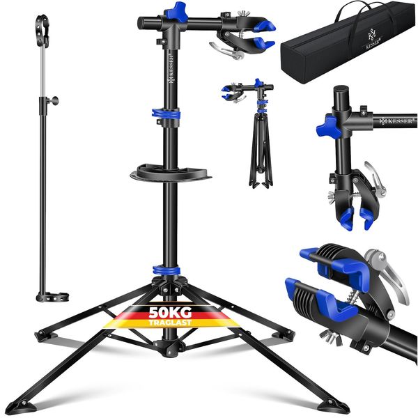 Kesser® FahrradmontagestäNder Profi 50Kg - 360° Drehbar FüR E-Bike, Mountainbike & Fahrrad, HöHenverstellbarer ReparaturstäNder, Mit Werkzeugablage, Tragetasche & Schnellspanner-image