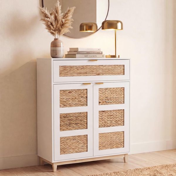 Kommode MCW-P54, Schrank Sideboard Highboard, MDF Melamin Wasserhyazinthefront 115X80X35Cm ~ Weiß-image
