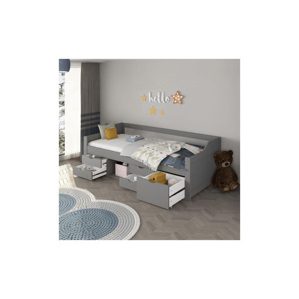 Home Deluxe Kinderbett Cosmos Mit Schubladen Und Matratze - 90 X 200 Cm Grau-image