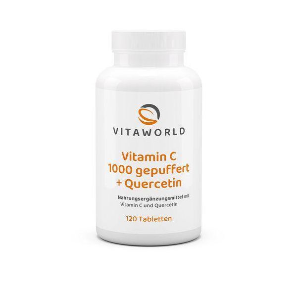 vitaworld Vitamin C 1000 Gepuffert + Quercetin | 120 Tabletten | Magenschonend | Hochdosiert | Vegan-image