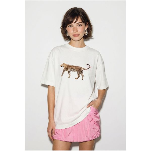 ÜBergrößE Leopardmuster Baumwoll-T-Shirt-image