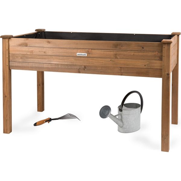 Needs&Wants® GroßEs Hochbeet Aus Holz FüR Garten Balkon Terrasse, Pflanzkasten Bausatz XL Rechteckig Schmal Mit Vlies-Folie, KräUterbeet Pflanzenkasten Deko, 121 X 63 X 75 Cm, Dunkel-Braun-image