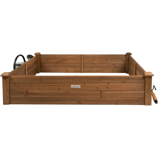 Needs&Wants® GroßE Hochbeet-Umrandung Aus Holz FüR Garten Terrasse, Pflanzbeet Bausatz XL Quadratisch, Blumenbeet KräUterbeet Beetumrandung Niedrig Deko, 120 X 120 X 26,5 Cm, Dunkel-Braun-image