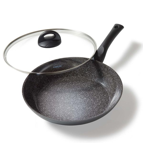 Stoneline Ceramic Bratpfanne 28 Cm, Mit Glasdeckel, Induktionsgeeignet, Pfas-Freie Antihaftbeschichtung Mit Echten Steinpartikeln, Schwarz-image
