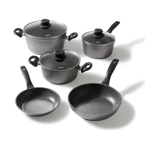 Stoneline Topfset Induktion, 8-Teiliges Topfset Mit Deckel, Kochtopf Set Beschichtet Mit Echten Steinpartikeln, Aluguss TöPfe Und Pfannen Geeignet FüR Alle Herdarten-image