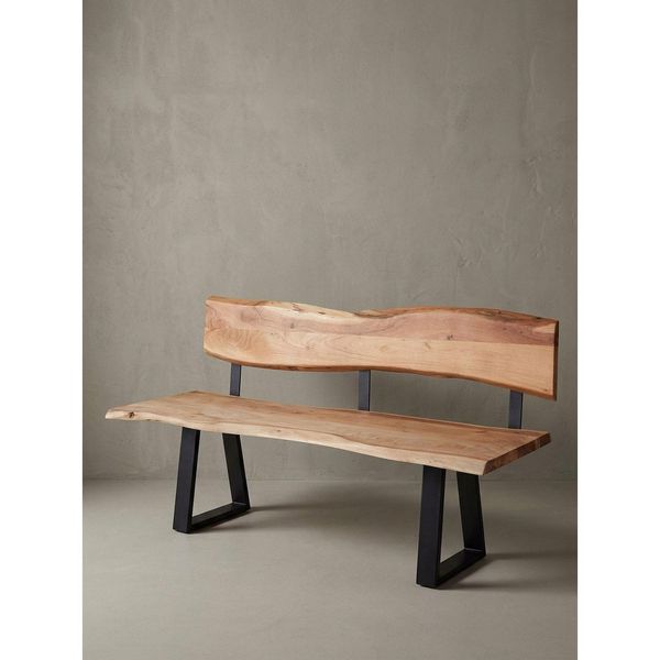 Esszimmerbank Massivholz Baumkante Mit Lehne, Akazie 180X60X86 Cm-image