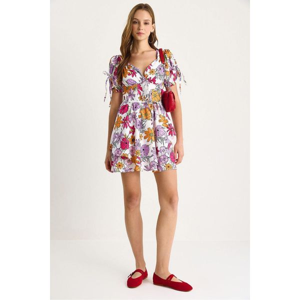 Bedrucktes V-Ausschnitt Cut-Out Midi-Kleid-image