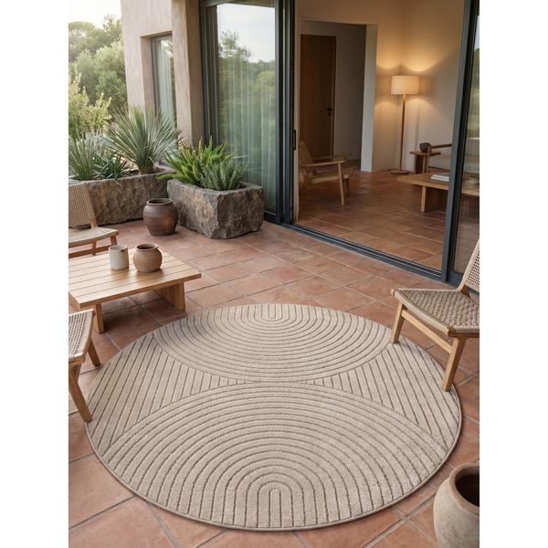 Outdoor-Teppich Skandinavische 3D-BöGen Beige 160X160 Cm Wetterfest-image