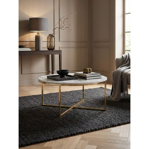 Couchtisch Mit Marmoroptik Und Metall-Gestell, Rund, Weiß 80X80X35 Cm-image