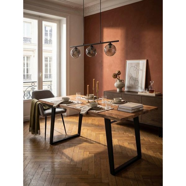 Esstisch Massivholz Metall U-Gestell Baumkante Rechteckig, Akazie 120X60X76 Cm-image