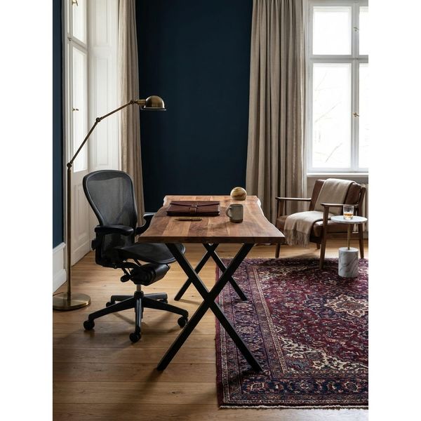 Schreibtisch Massivholz Baumkante X-Gestell, Akazie 120X60X76 Cm-image