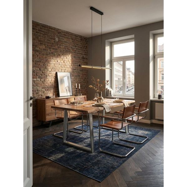 Esstisch Massivholz Metall Trapezgestell Baumkante Rechteckig, Akazie 120X60X76 Cm-image