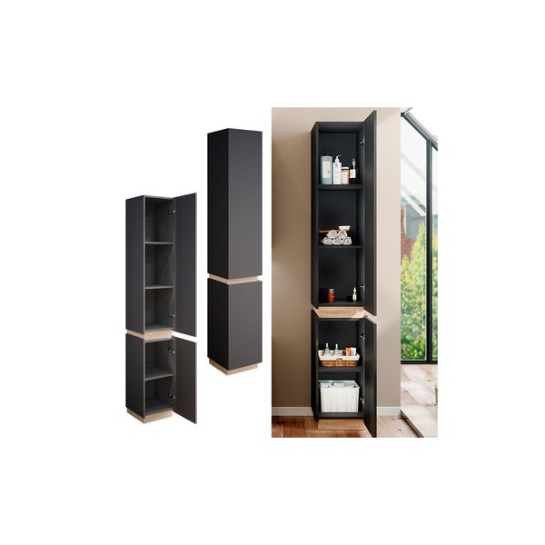 Vicco Hochschrank Badschrank Badezimmerschrank Gloria Anthrazit Sonoma 33 X 198 Cm Modern Badezimmer 2 TüRen 5 FäCher-image