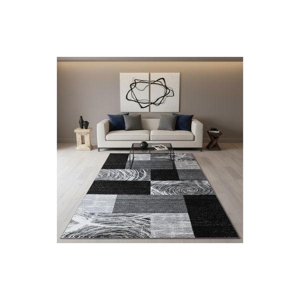 Teppich Kurzflor Drau In Schwarz, Abstrakt Kariert, 160 X 230 Cm-image