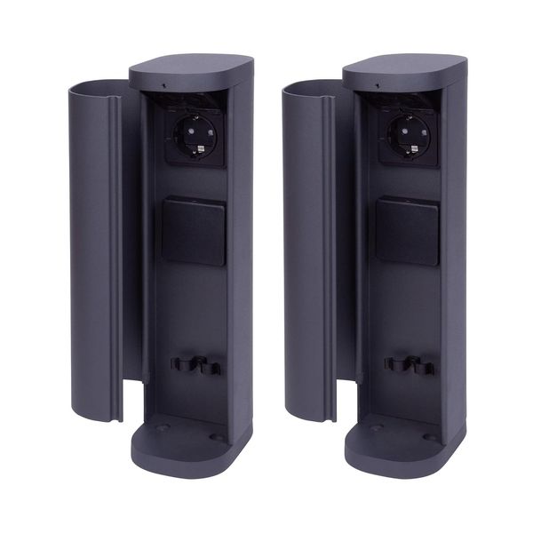 2X Steckdosenturm 2-Fach AußEn Anthrazit Rund Mit Blende IP44 Steckdose Aussen Gartensteckdose Outdoor SteckdosesäUle Garten Steckdosenturm-image