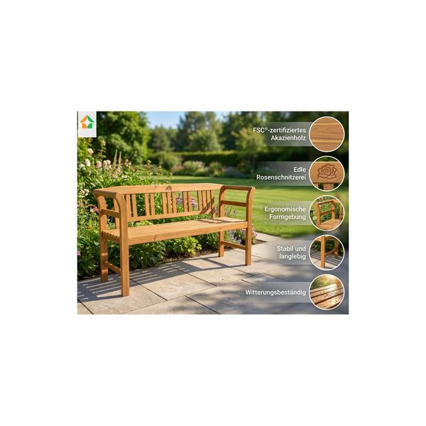 3-Sitzer Gartenbank Aus Akazienholz, Ca. 157 X 49 X 82Cm - Rose-image