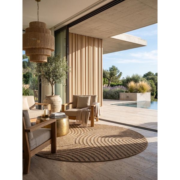 Outdoor-Teppich Jute-Optik BöGen Beige 160X160 Cm Wetterfest-image