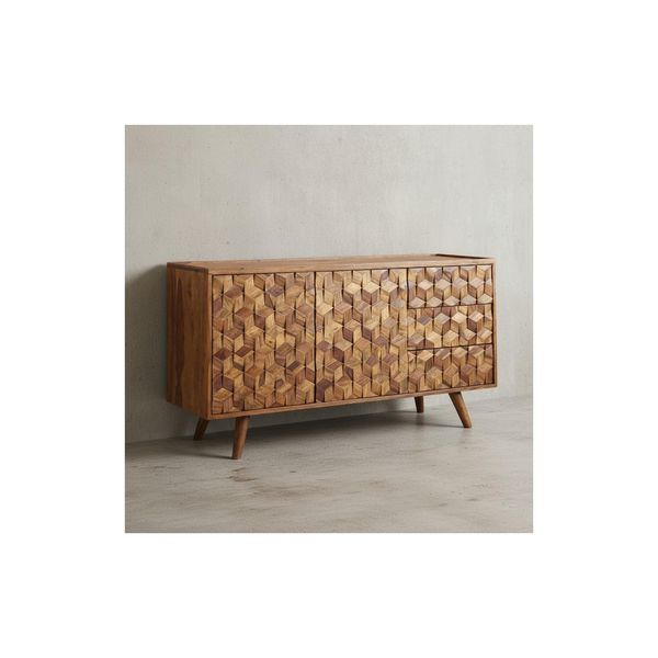 Sideboard – Massivholz, 138X76X45 Cm, Mit TüRen Und Schubladen, Modern-image