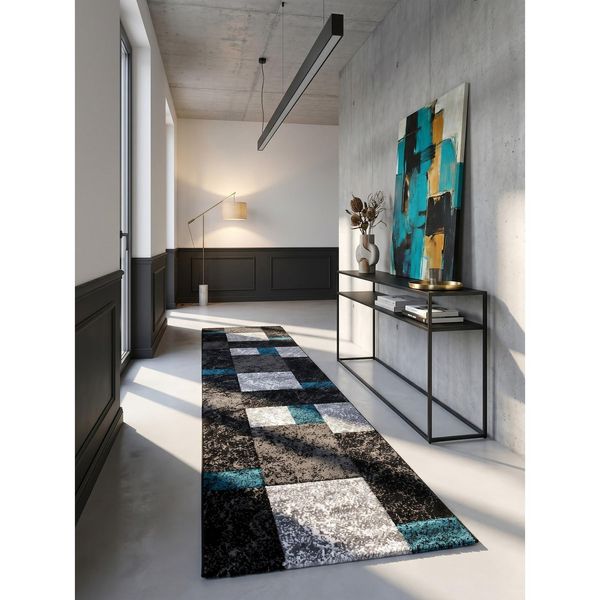 Kurzflorteppich Latemar, Kariert, TüRkis, 80 X 300 Cm-image